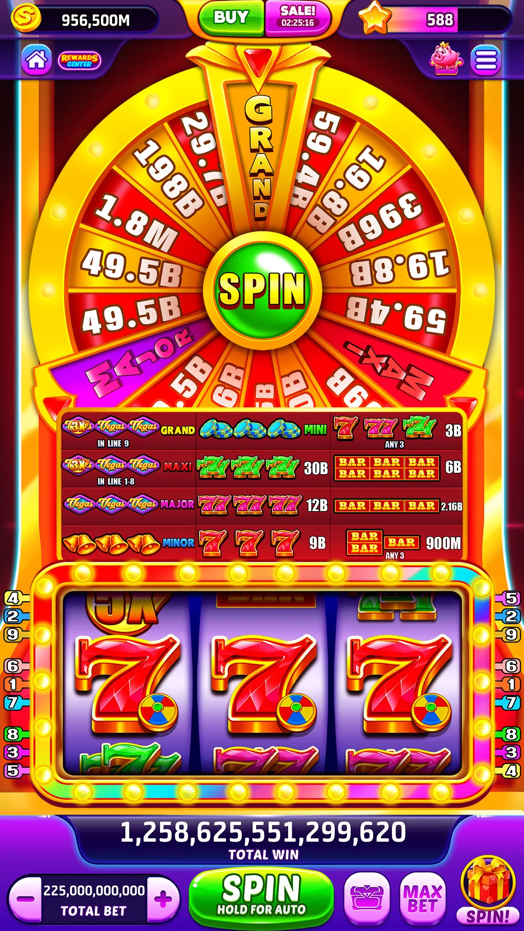 Lucky wheel above a classic 777 machine