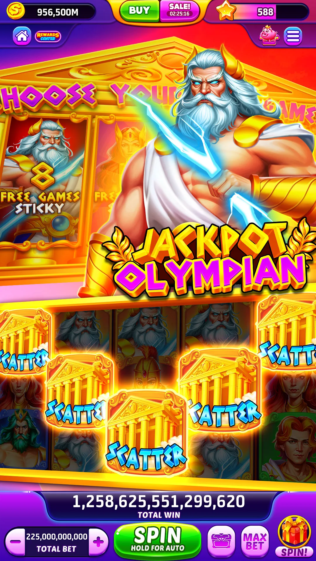 Jackpot Olympian slot with Zeus and scatters